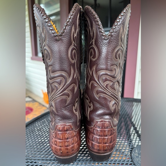 SOLD! Beautiful Rare Stallion American Hornback Alligator Tail Cowboy Boots🌺🌼 - Picture 6 of 12